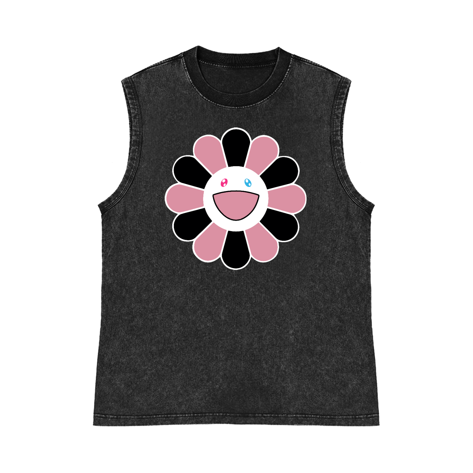 Takashi Murakami Black Pink Sunflowers Pure Cotton Wash-Dyed Sleeveless Tank Top