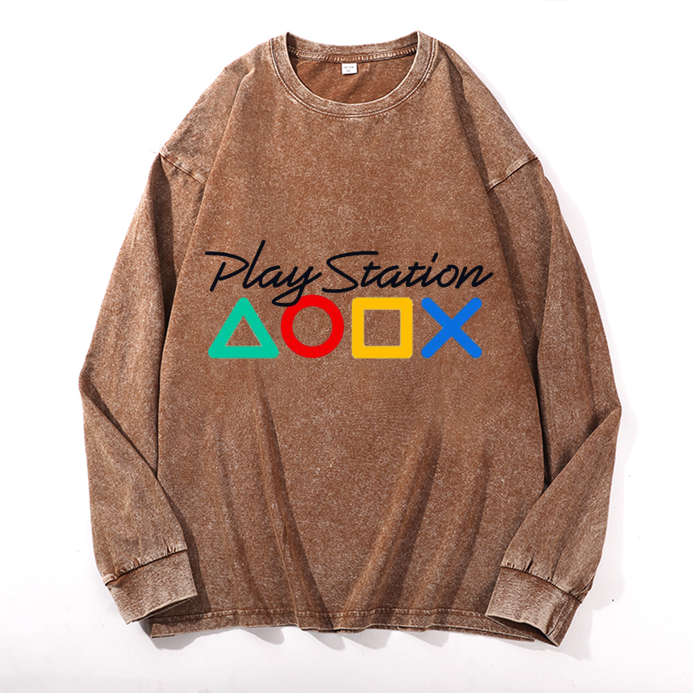 Play Station Vintage Cotton Wash Crewneck Sweatshirt