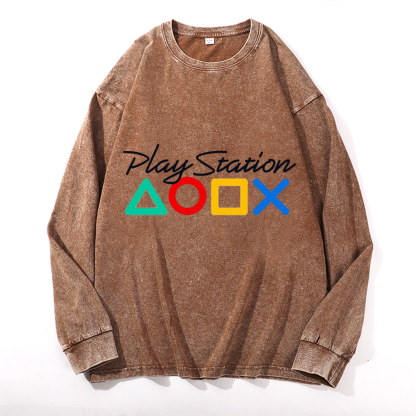Play Station Vintage Cotton Wash Crewneck Sweatshirt