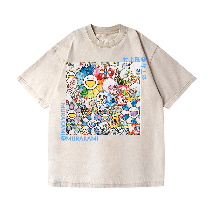 TM Skull SunFlower Vintage Wash Japanese Design T-Shirt