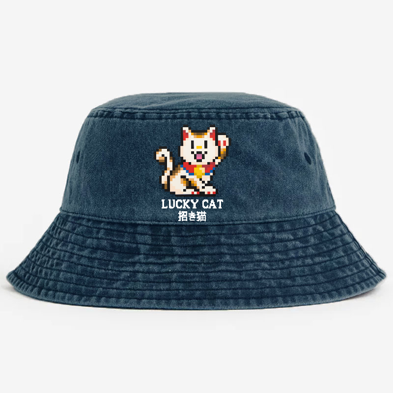 TM Mosaic Lucky Cat Vintage 100% Cotton Bucket Hat
