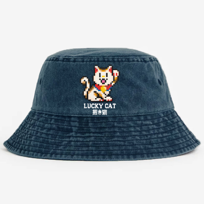 TM Mosaic Lucky Cat Vintage 100% Cotton Bucket Hat