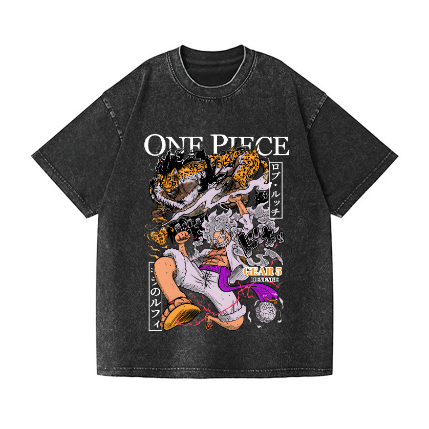 One Piece Gear 5 Luffy Vintage Wash Japanese Design T-Shirt