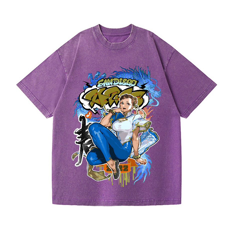 Street Fighter Chun Li Vintage Wash Japanese Design T-Shirt