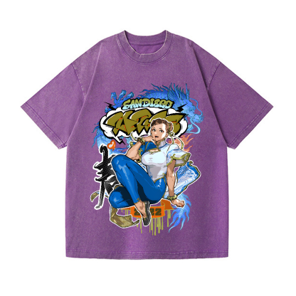 Street Fighter Chun Li Vintage Wash Japanese Design T-Shirt