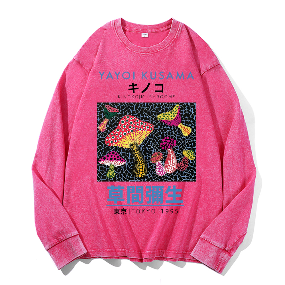 Yayoi Kusama Mushroom Vintage Cotton Wash Crewneck Sweatshirt