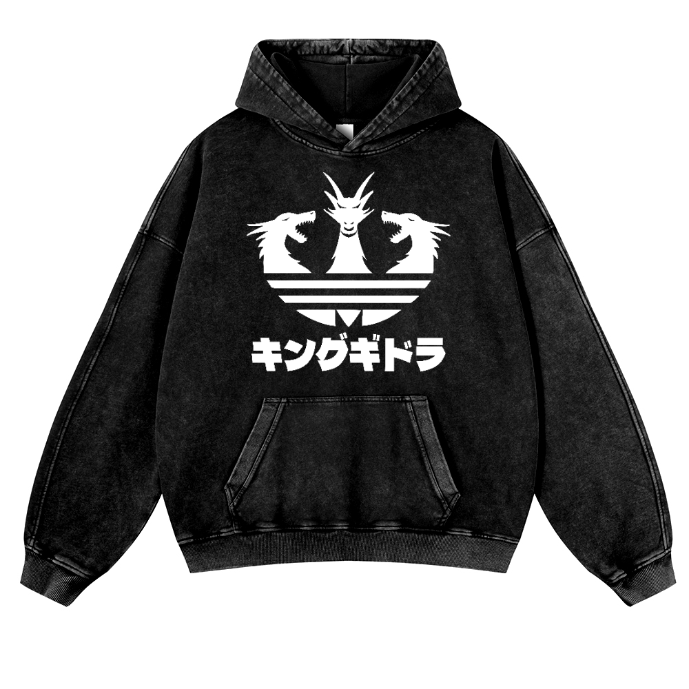 King Ghidorah Kaiju Vintage Washed Thick Cotton Hoodie