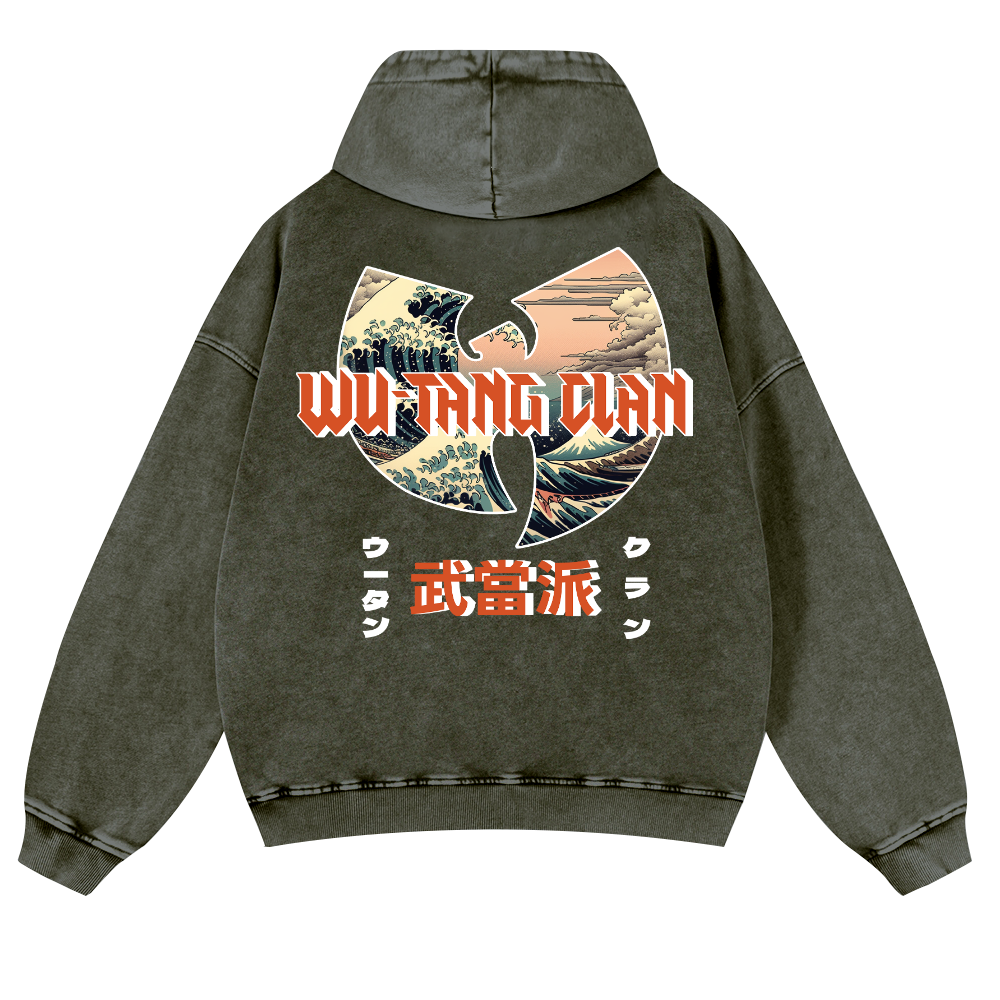 Wu Tang Clan Ukiyoe Wave Ukiyoe Wave Vintage Washed Cotton Back Art Hoodie
