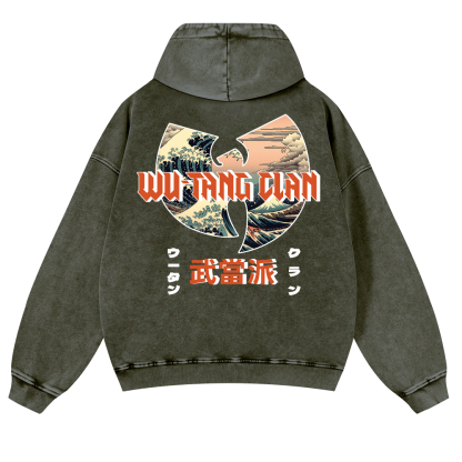 Wu Tang Clan Ukiyoe Wave Ukiyoe Wave Vintage Washed Cotton Back Art Hoodie