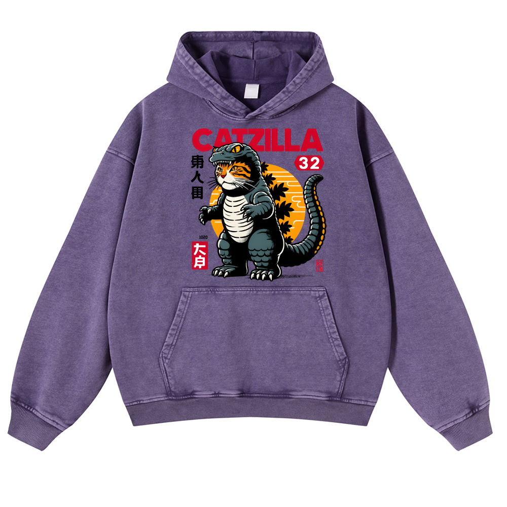 Catzilla Kaiju Vintage Washed Thick Cotton Hoodie