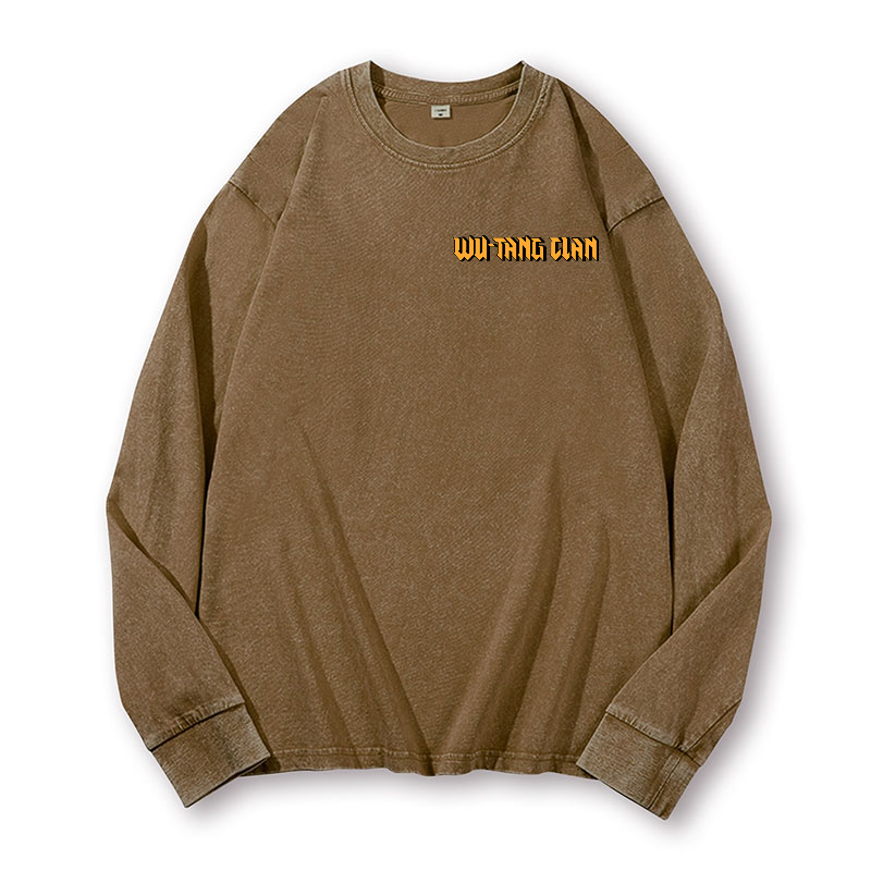 Wu Tang Clan Ukiyoe Wave Vintage Washed Cotton Back Art Long-sleeve T-shirt