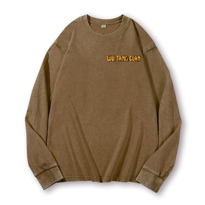 Wu Tang Clan Ukiyoe Wave Vintage Washed Cotton Back Art Long-sleeve T-shirt