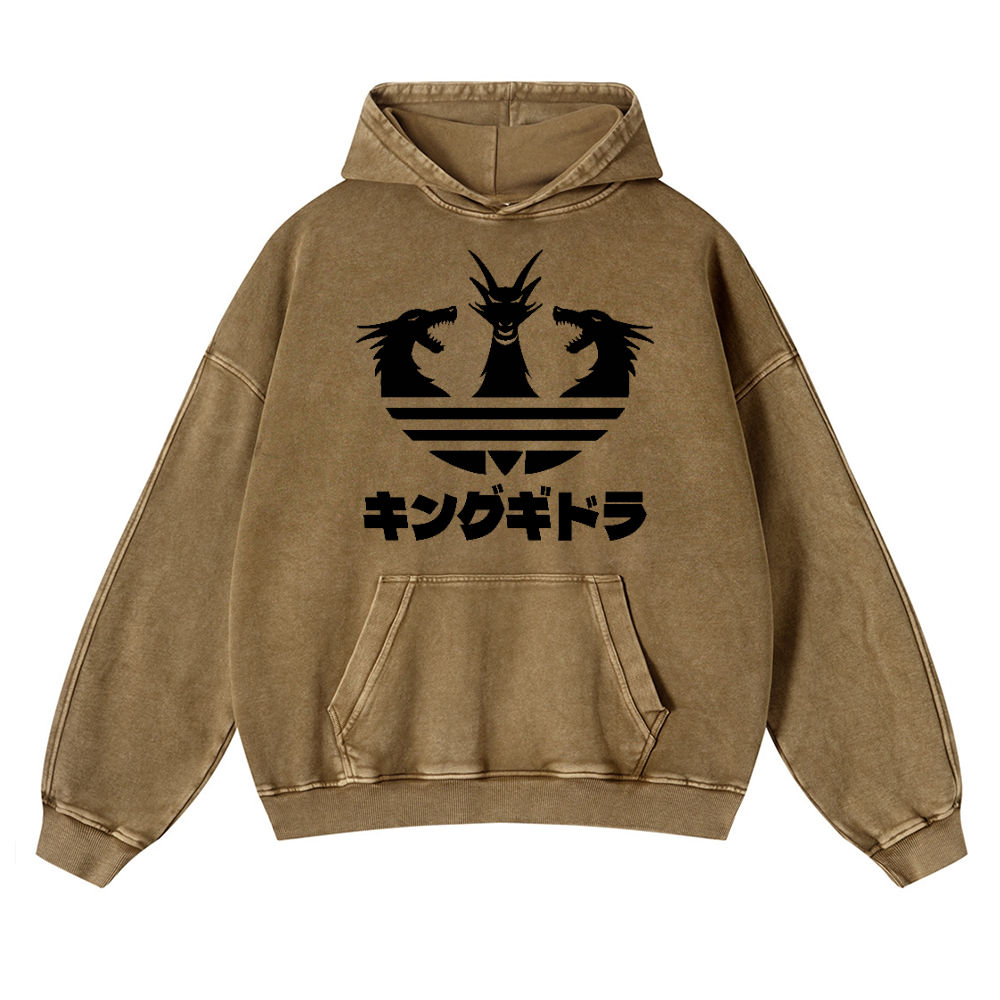 King Ghidorah Kaiju Vintage Washed Thick Cotton Hoodie