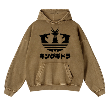 King Ghidorah Kaiju Vintage Washed Thick Cotton Hoodie