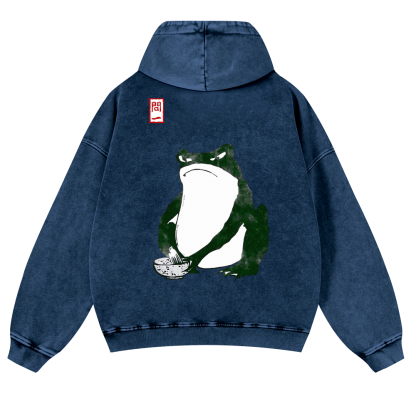 Matsumoto Hoji Frog Making Matcha Vintage Washed Cotton Back Art Hoodie