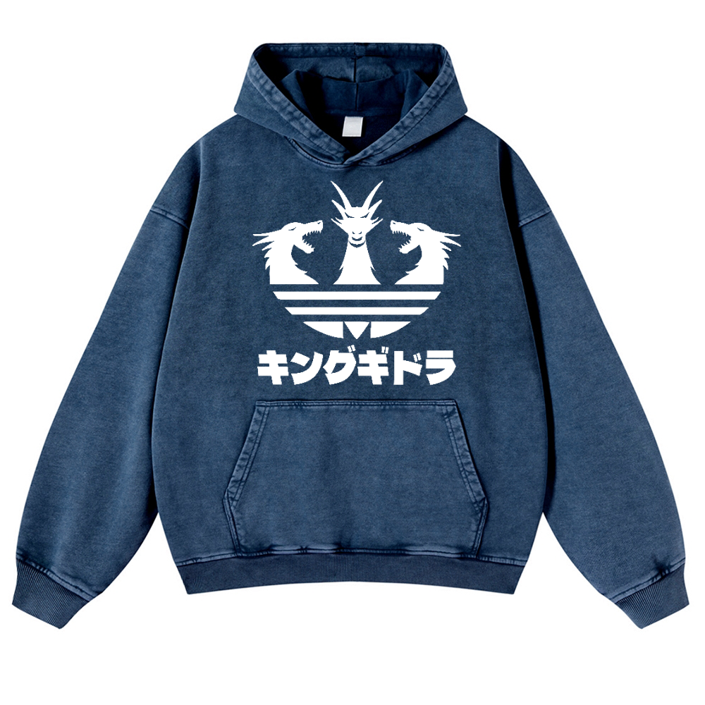 King Ghidorah Kaiju Vintage Washed Thick Cotton Hoodie