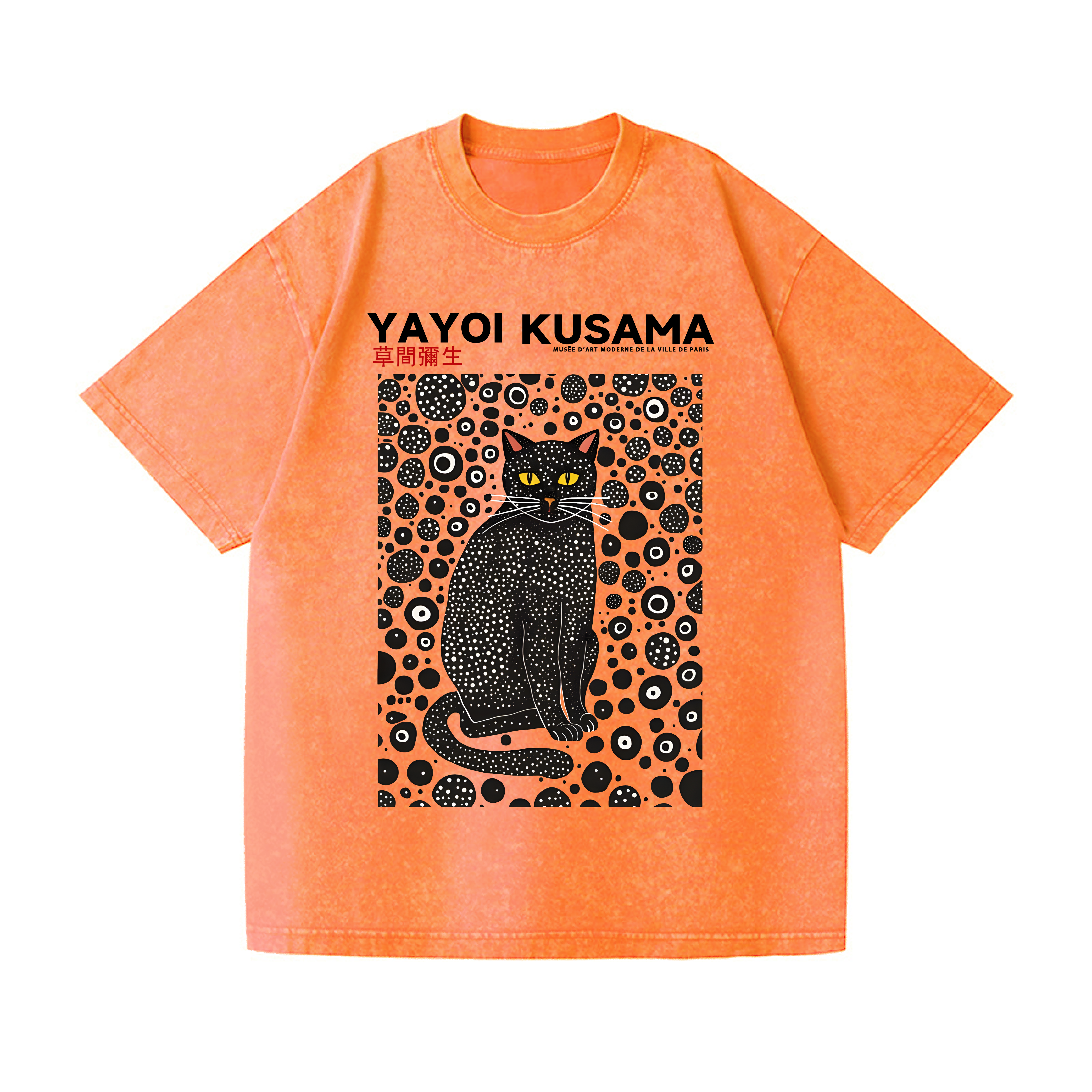 Yayoi Kusama Cat Vintage Wash Japanese Design T-Shirt