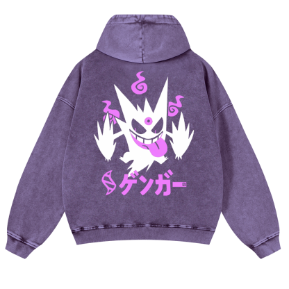 Gengar Anime Vintage Washed Cotton Back Art Hoodie