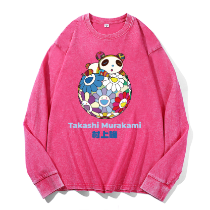 Panda Sunflower TM Vintage Cotton Wash Crewneck Sweatshirt