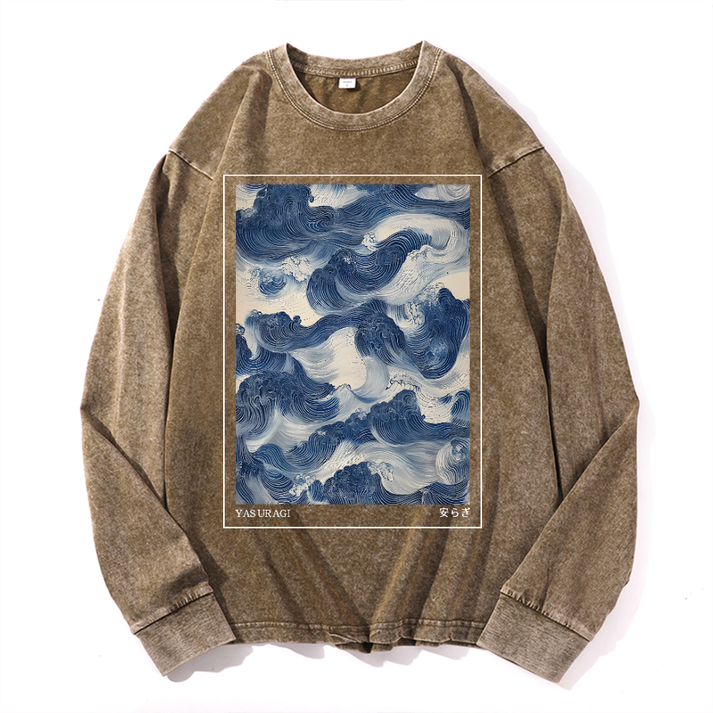 Yasuragi Art Wave Vintage Cotton Wash Long-sleeve T-shirt