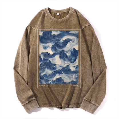 Yasuragi Art Wave Vintage Cotton Wash Long-sleeve T-shirt