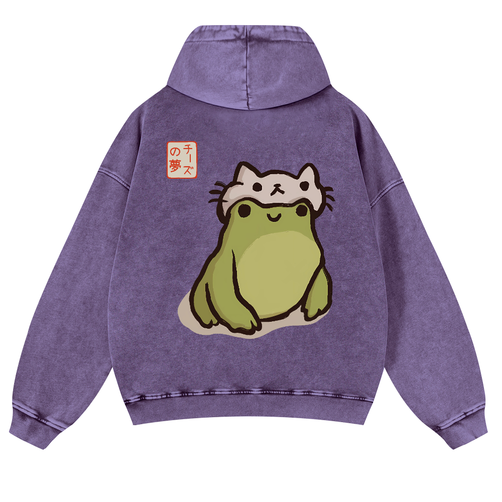 Katsushika Hokusai Frog Vintage Washed Cotton Back Art Hoodie