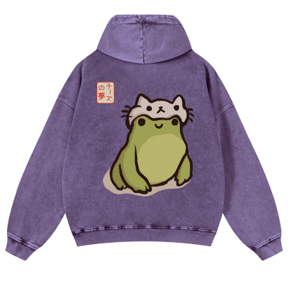 Katsushika Hokusai Frog Vintage Washed Cotton Back Art Hoodie