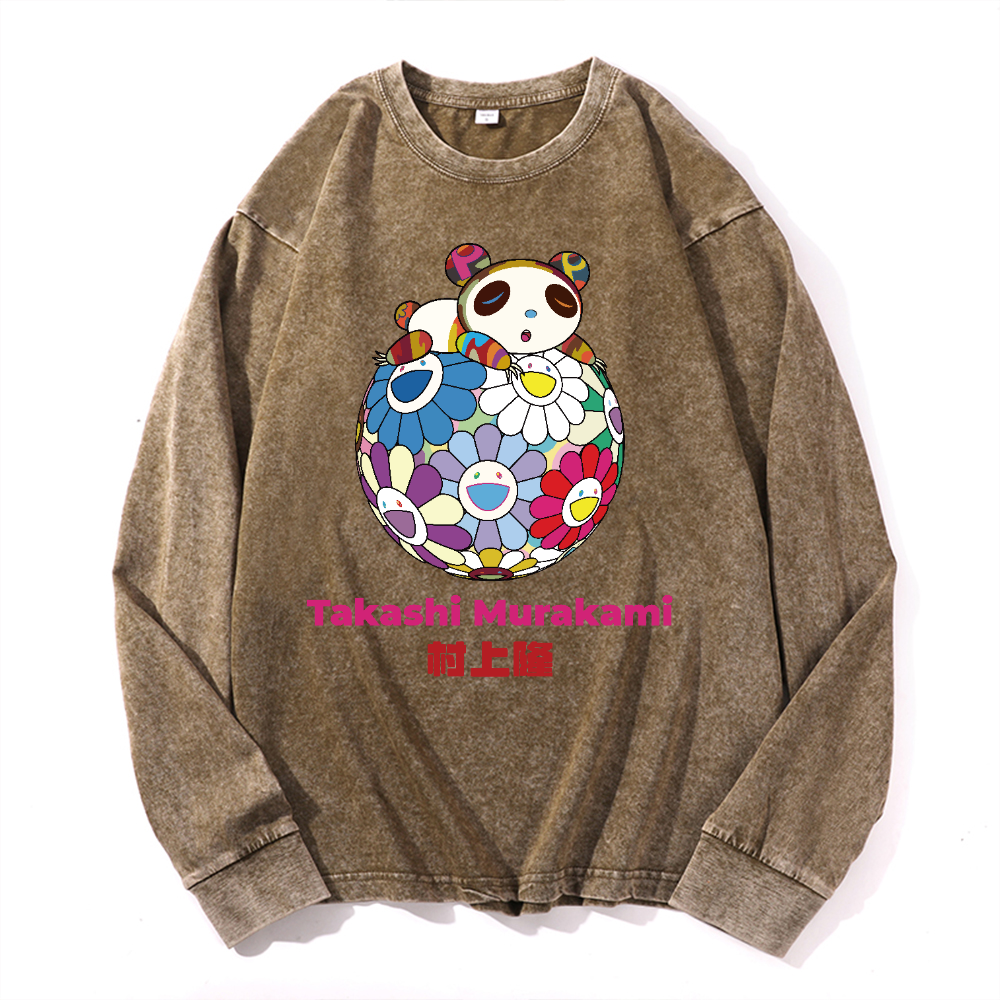 Panda Sunflower TM Vintage Cotton Wash Crewneck Sweatshirt