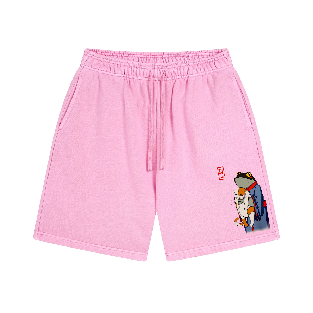 Matsumoto Hoji Frog and Cat Vintage Washed Cotton Shorts