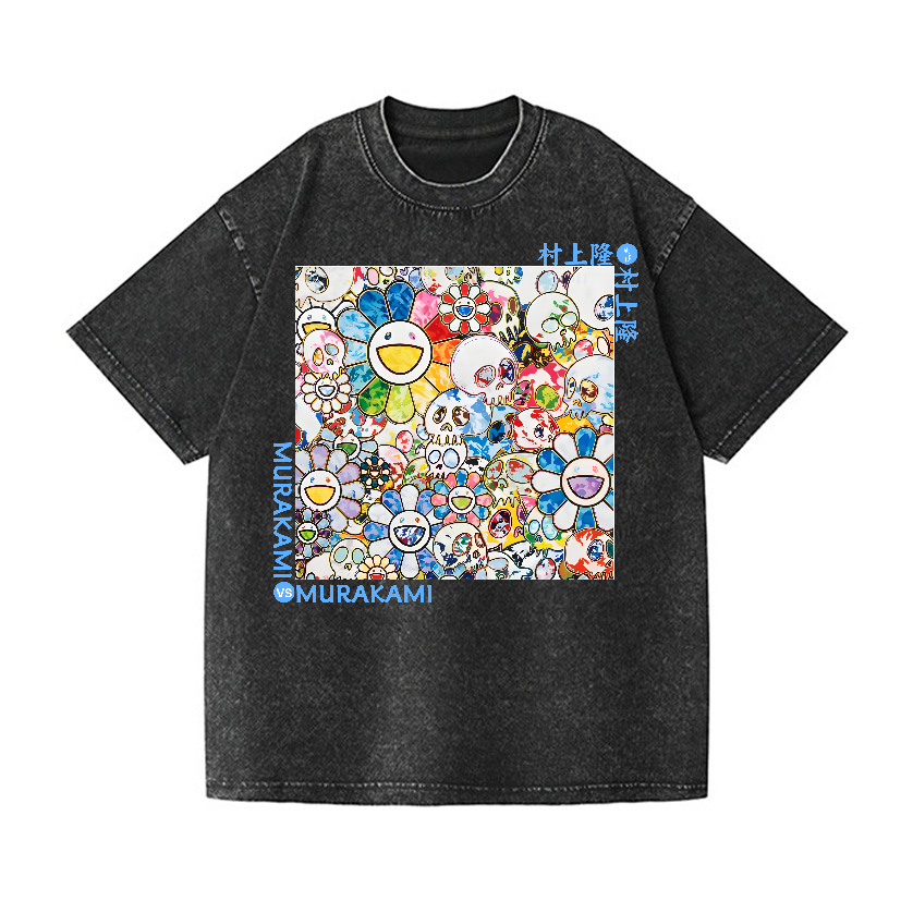 TM Skull SunFlower Vintage Wash Japanese Design T-Shirt