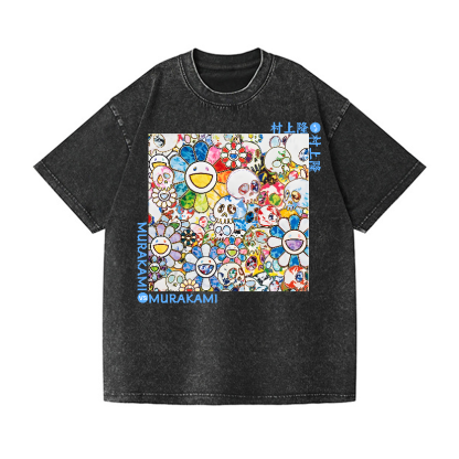 TM Skull SunFlower Vintage Wash Japanese Design T-Shirt