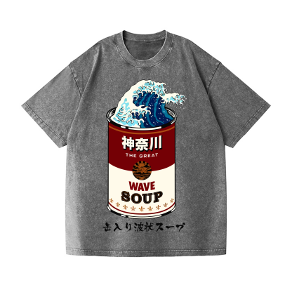 Katsushika Hokusai The Great Wave Campbell Soup Vintage Wash Japanese Design T-Shirt