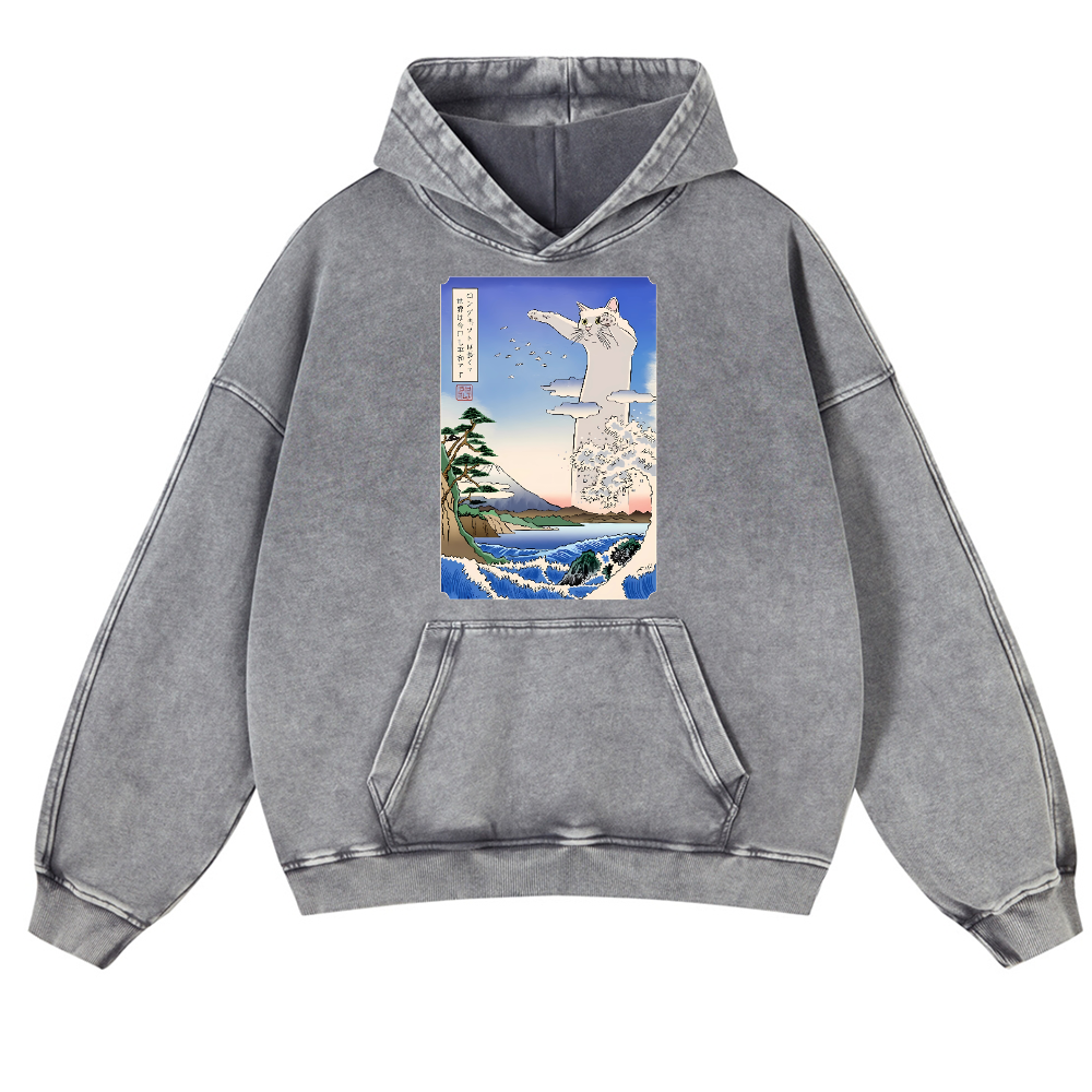Longcat Ukiyoe Vintage Washed Thick Cotton Hoodie