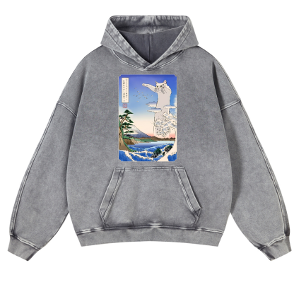 Longcat Ukiyoe Vintage Washed Thick Cotton Hoodie