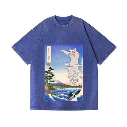 Cat Vintage Wash Japanese Design T-Shirt
