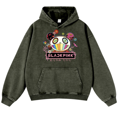 Black Pink TM Vintage Washed Thick Cotton Hoodie