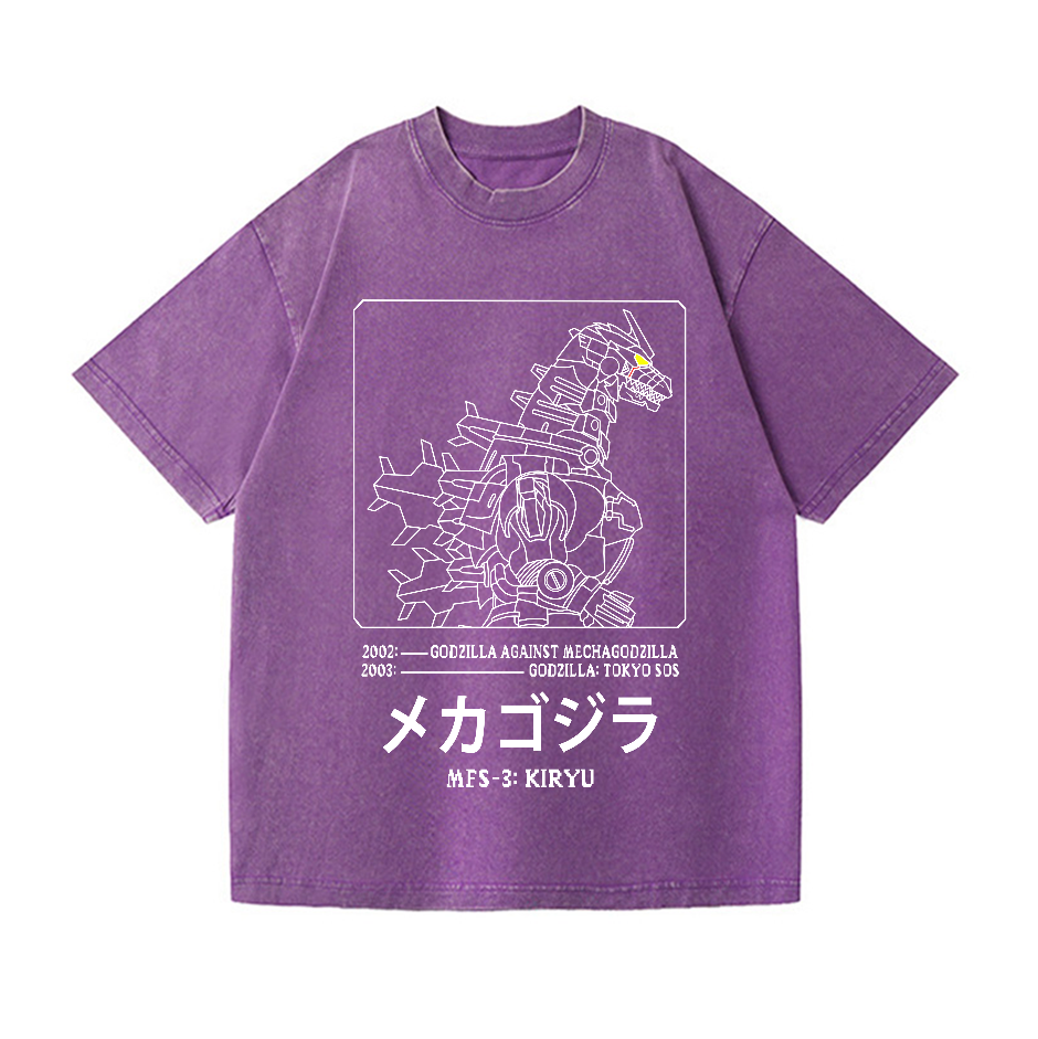 Godzila Gundam Mechagodzilla Vintage Wash Japanese Design T-Shirt