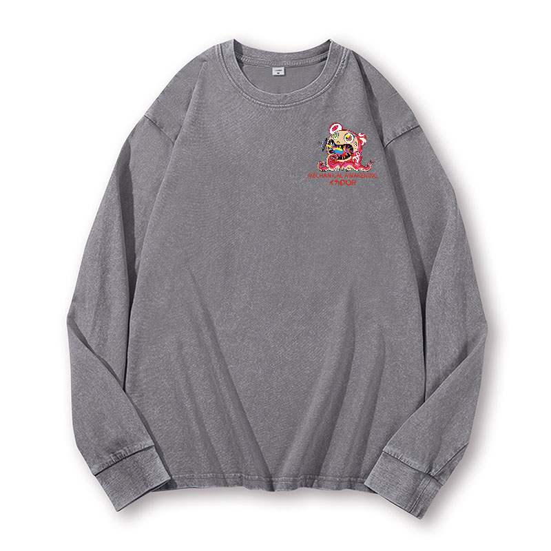 TM Sunflower Octopus Tokyo Japan Vintage Washed Cotton Back Art Long-sleeve T-shirt