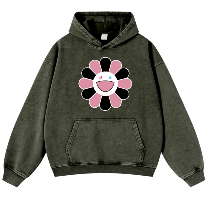 Black Pink Sunflowers TM Vintage Washed Thick Cotton Hoodie