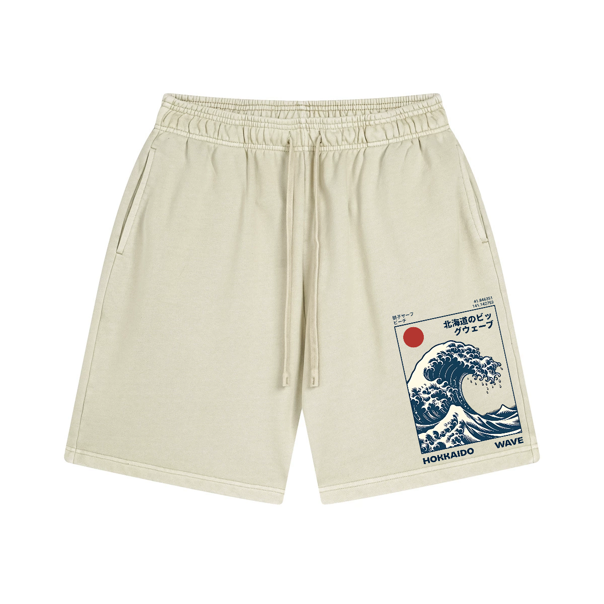 Katsushika Hokusai Wave Ukiyoe Vintage Pure Thick Cotton Shorts