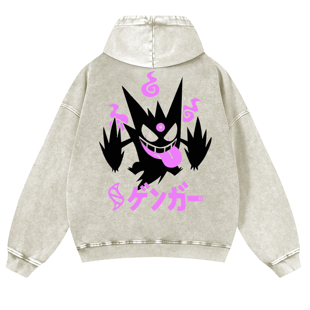 Gengar Anime Vintage Washed Cotton Back Art Hoodie