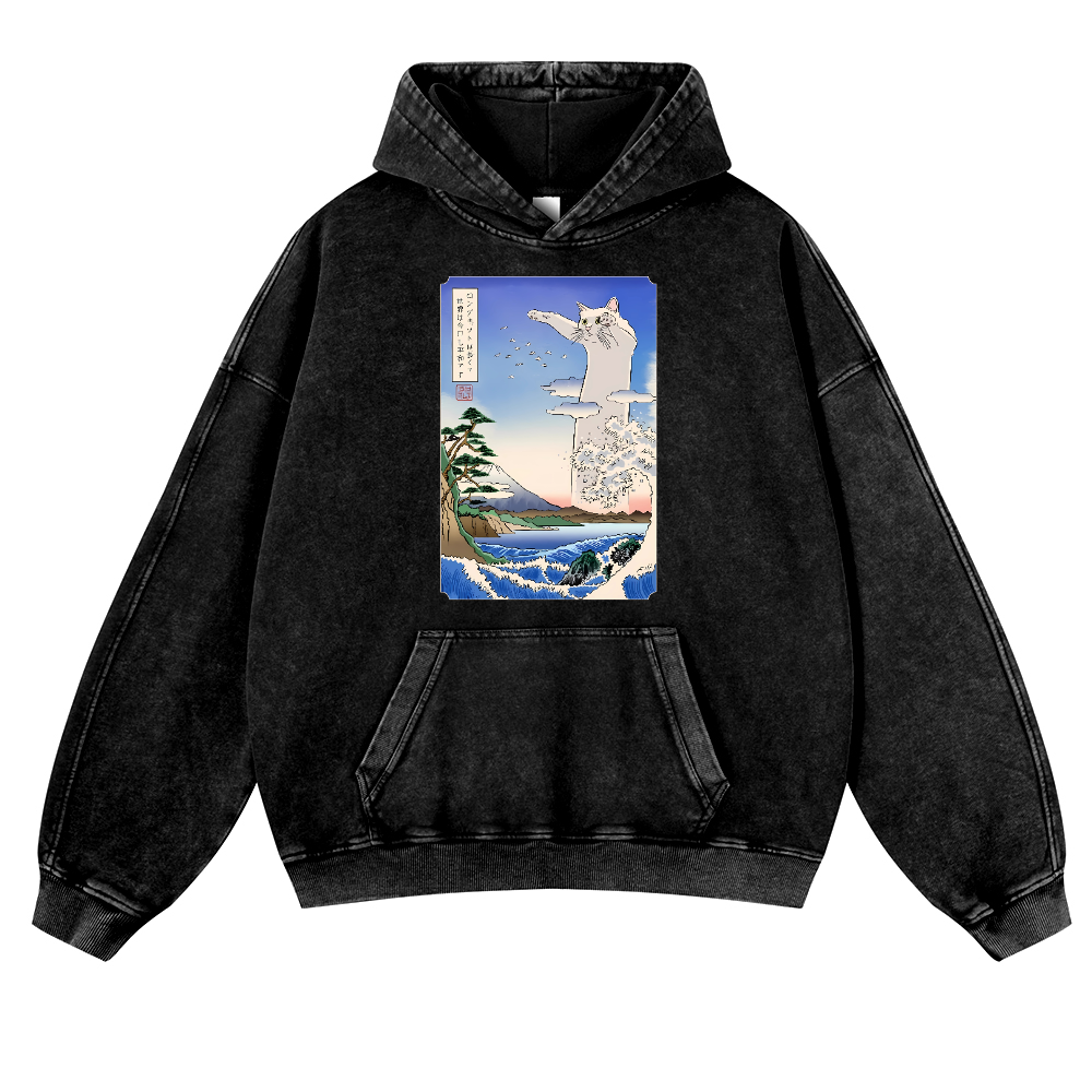 Longcat Ukiyoe Vintage Washed Thick Cotton Hoodie