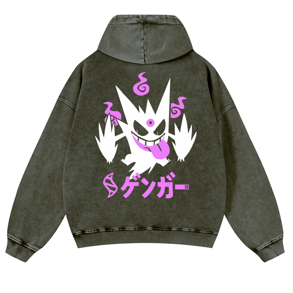 Gengar Anime Vintage Washed Cotton Back Art Hoodie