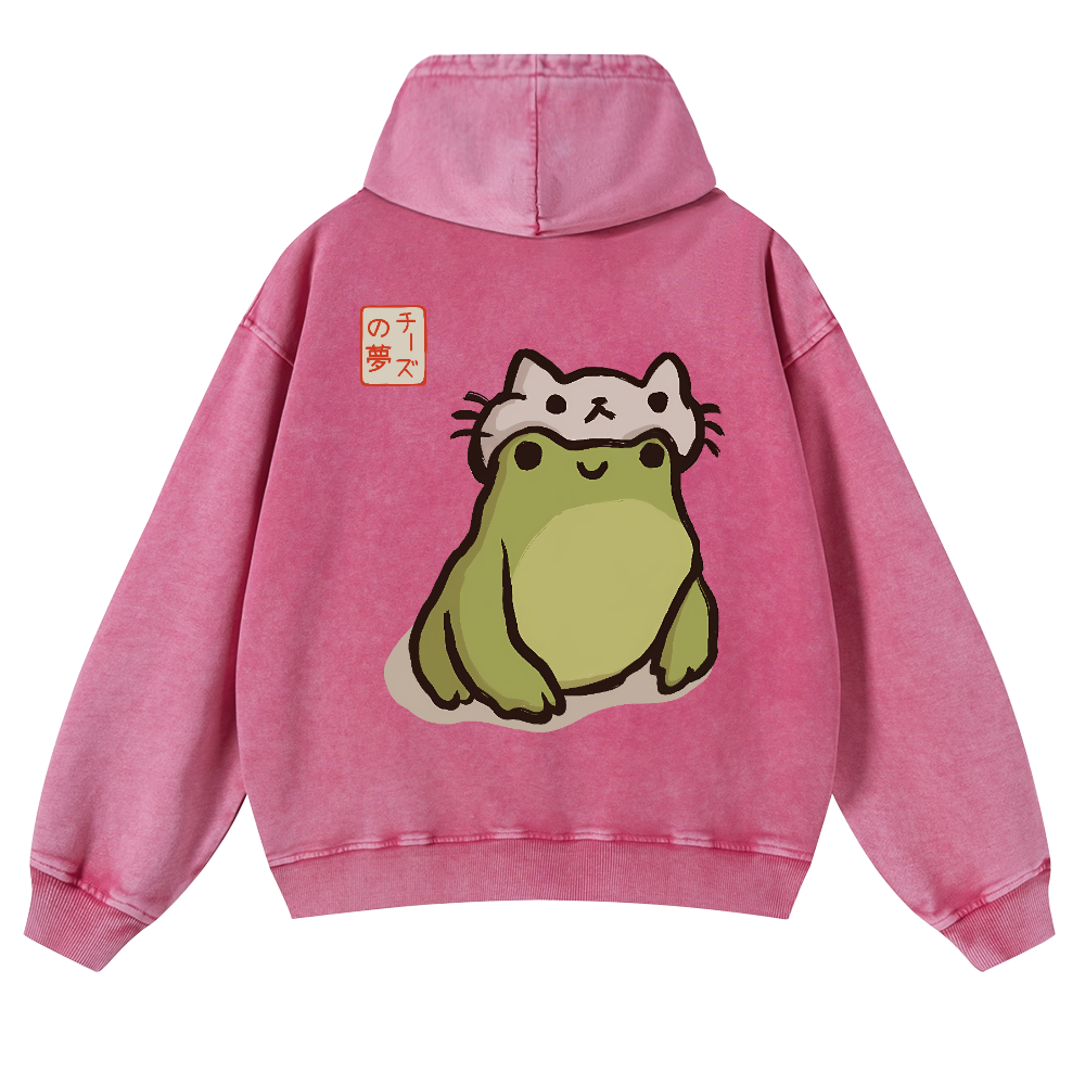 Katsushika Hokusai Frog Vintage Washed Cotton Back Art Hoodie