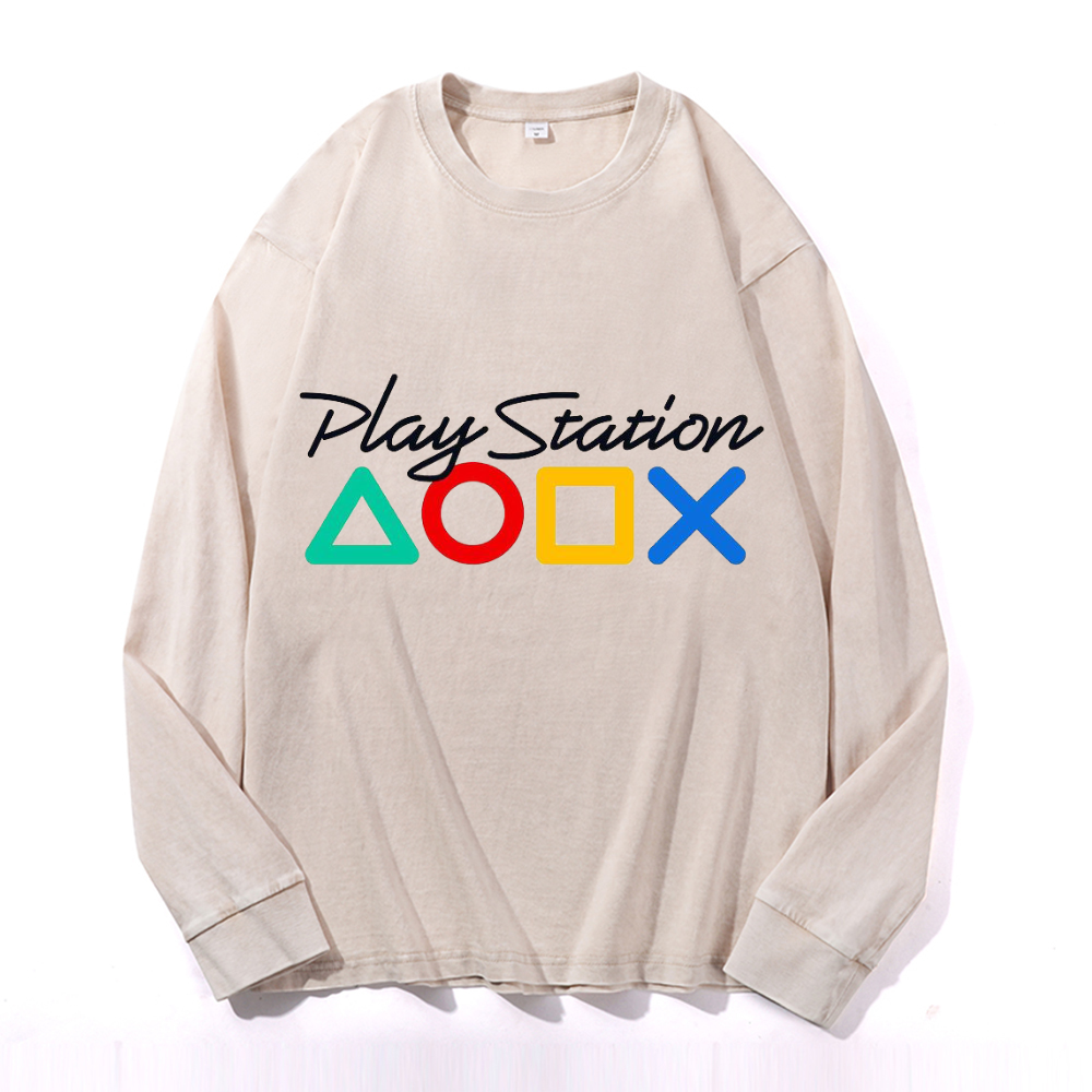 Play Station Vintage Cotton Wash Crewneck Sweatshirt