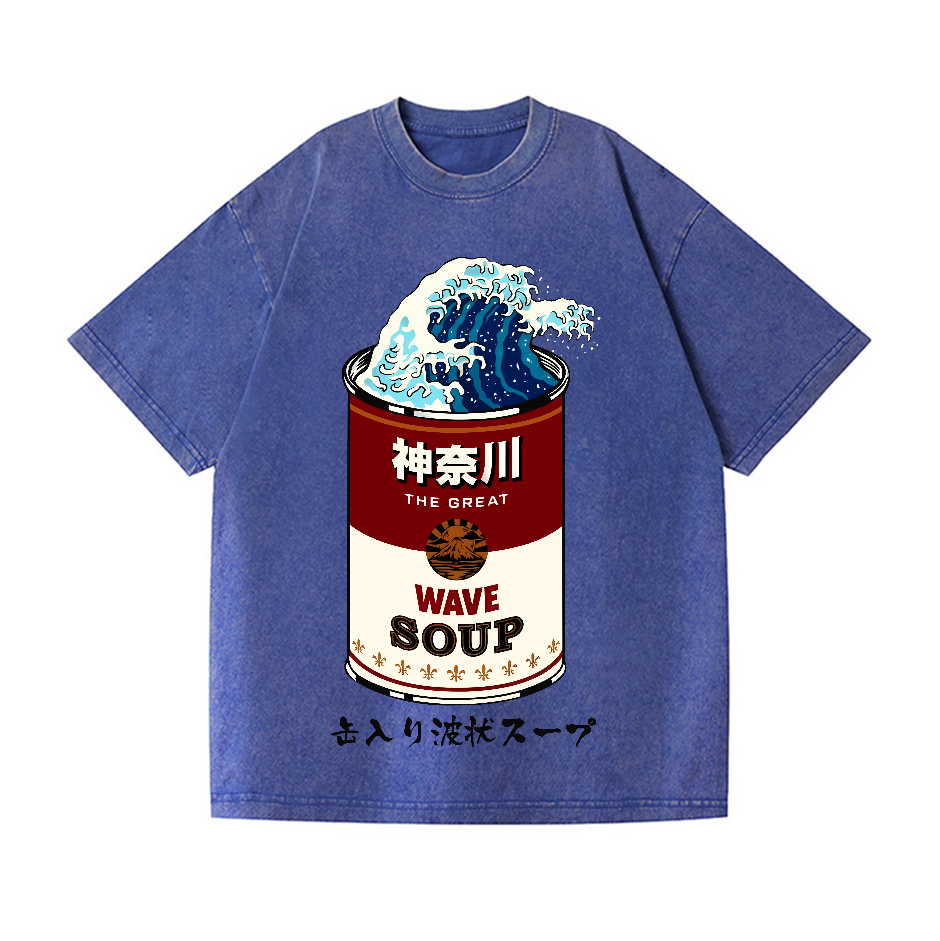 Katsushika Hokusai The Great Wave Campbell Soup Vintage Wash Japanese Design T-Shirt