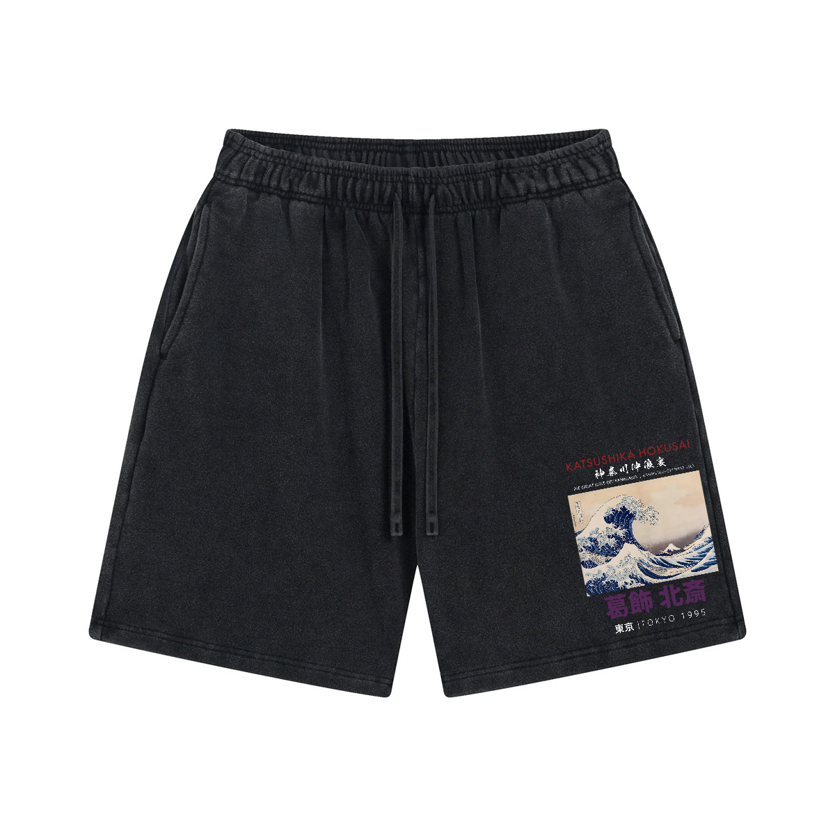 The Great Wave off Kanagawa Katsushika Hokusai Vintage Washed Cotton Shorts