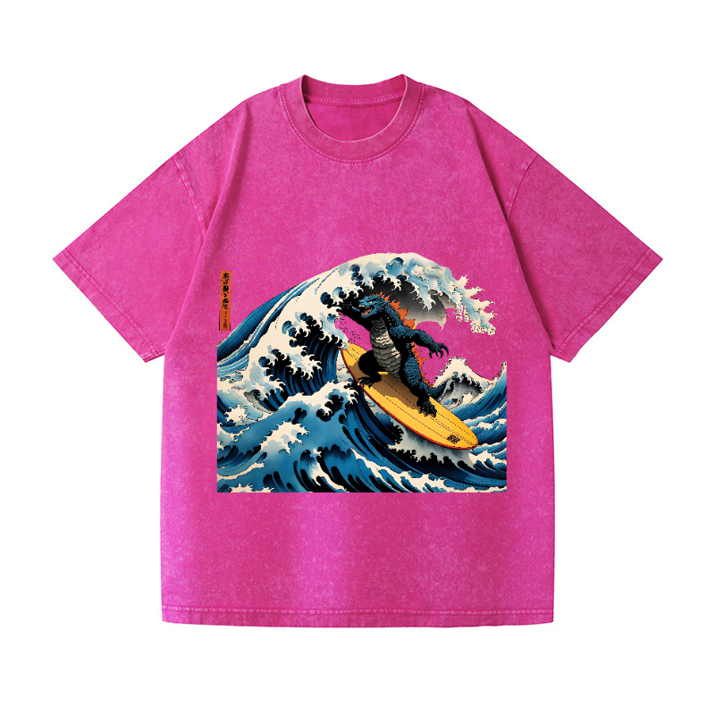 Godzilla Wave Ukiyoe Vintage Wash Japanese Design T-Shirt