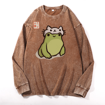 Matsumoto Hoji Frog Vintage Cotton Wash Crewneck Sweatshirt
