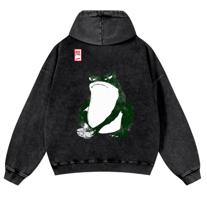Matsumoto Hoji Frog Making Matcha Vintage Washed Cotton Back Art Hoodie